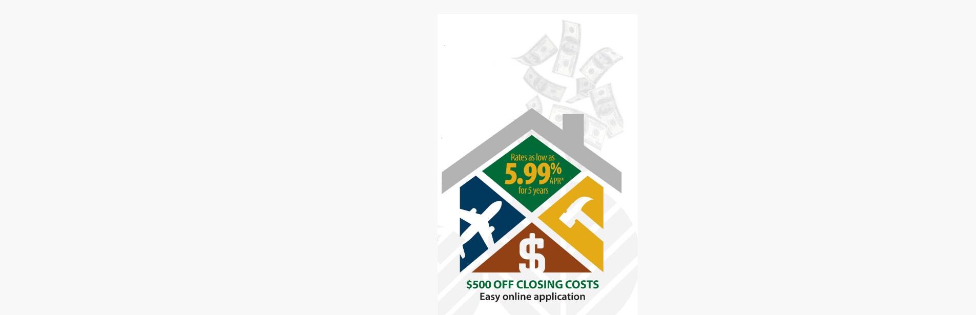 A house with money flying out of it
